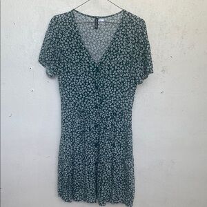 H&M Dark Green Floral Mini Dress ( XXS )